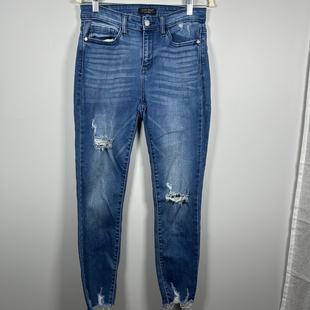 Judy Blue Skinny Jeans Womens 9/29 Blue Distressed High Rise Raw Hem JB82206MD